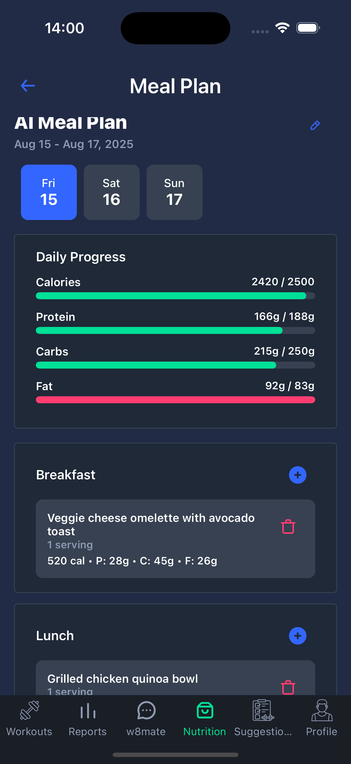 Settings screen
